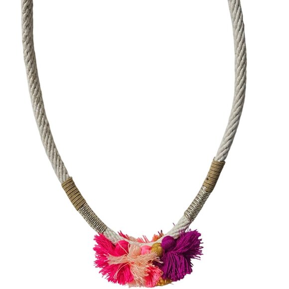 Handcrafted Bohemian Rope Necklace Colorful Pink Purple Tassels Fashion Jewelry - Picture 1 of 6